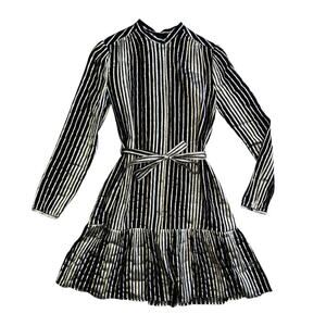 Saloni Silk Metallic Stripe Jacquard Midi Dress Size 2